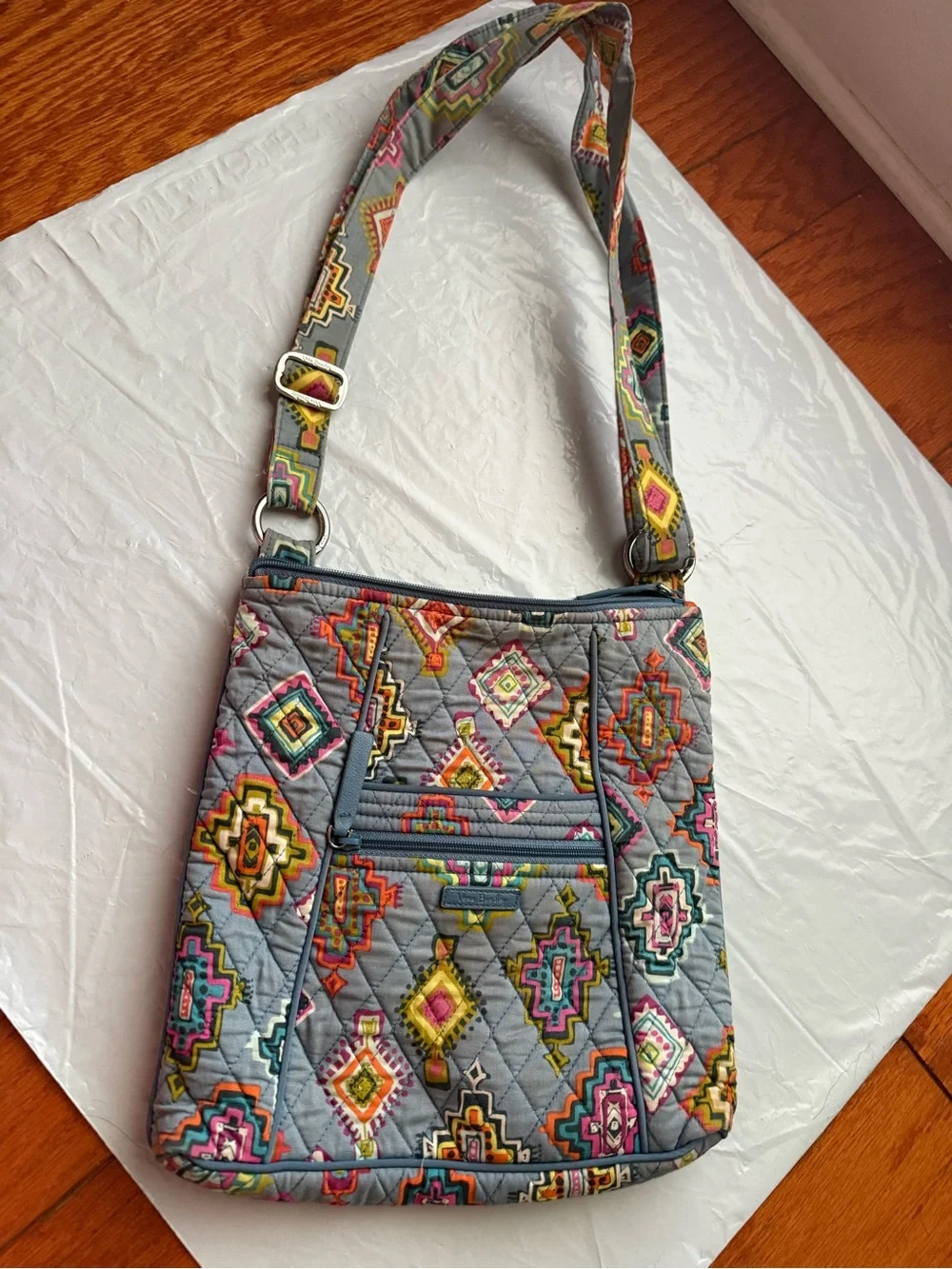 Vera Bradley Gray Quilted Crossbody with Multicolor Geometric Print